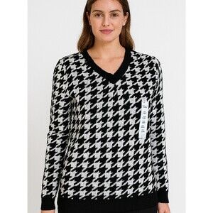 Croft & Barrow sweater oversized houndstooth print SZ XS black/white NEW